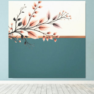 Two Tone Cream and Teal with Leaf detail Canvas Print