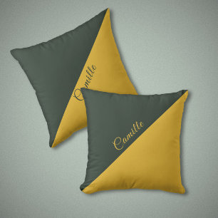 Two Tone Gold & Forest Green Monogram Pillow