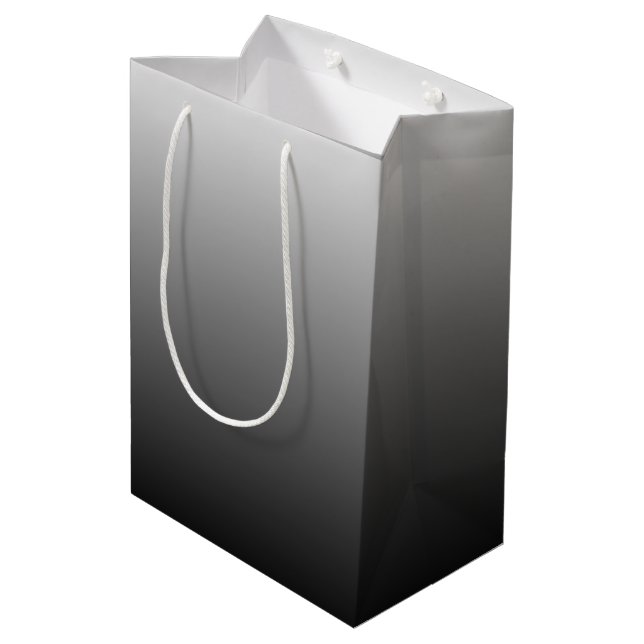 Two-tone gradient ombre black shades of grey medium gift bag (Back Angled)