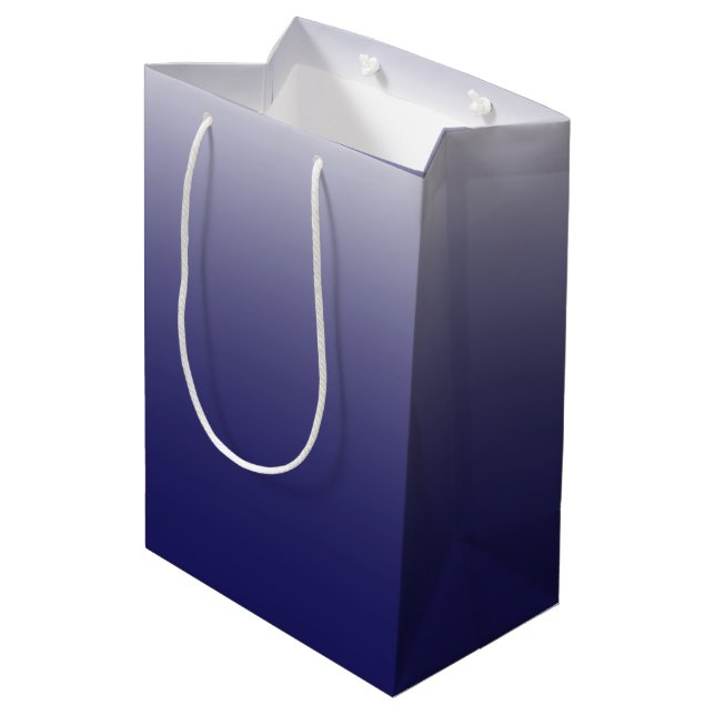 Two-tone gradient ombre navy blue medium gift bag (Back Angled)