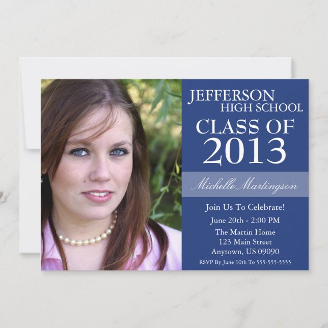 Two-Tone Graduation Invitations (Navy Blue) (Front)