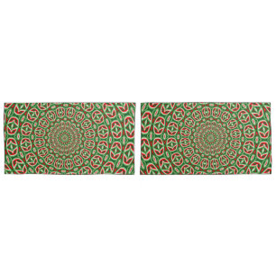 Two Tone Green And Red And White Christmas Mandala Pillowcase