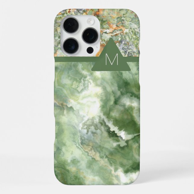 Two-Tone Green Marble Look Monogram Cell iPhone Case (Back)
