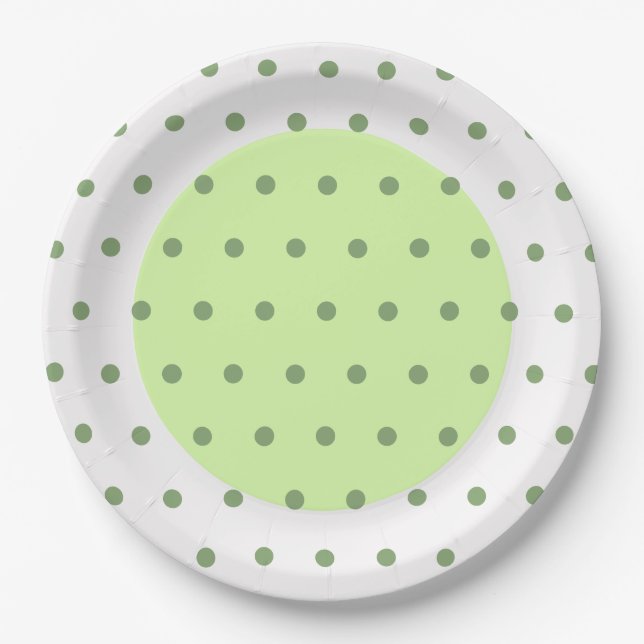 Two Tone Green Polka Dots  Paper Plate (Front)