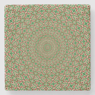 Two Tone Green With Red and White Kaleidoscope Stone Coaster