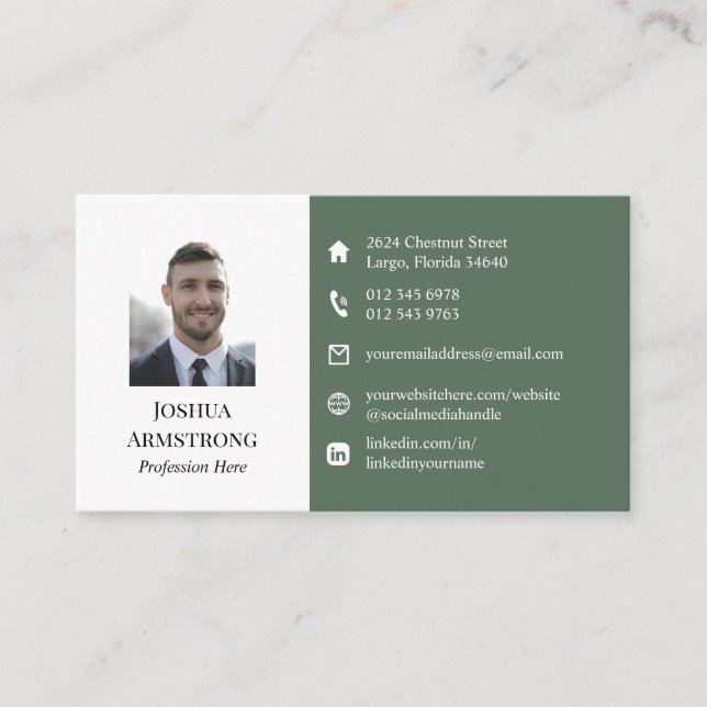 Two Tone Green Your Profile Photo & Logo Business Card (Front)