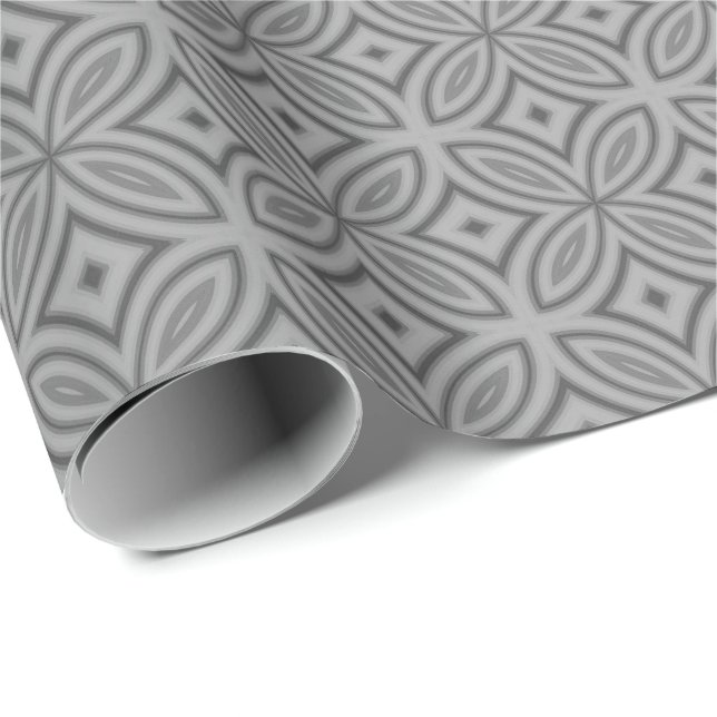 Two tone grey abstract flower geometric pattern wrapping paper (Roll Corner)