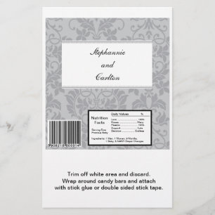Two-tone Grey Damask Wedding Large Candy Bar Wrap