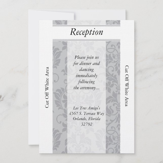 Two-tone Grey Damask Wedding Reception Card (Front)