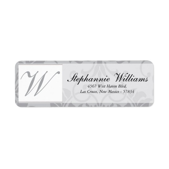 Two-tone Grey Damask Wedding Return Address Label (Front)