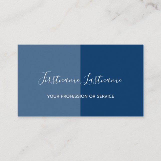 Two tone half divided dark blue calligraphy business card (Front)