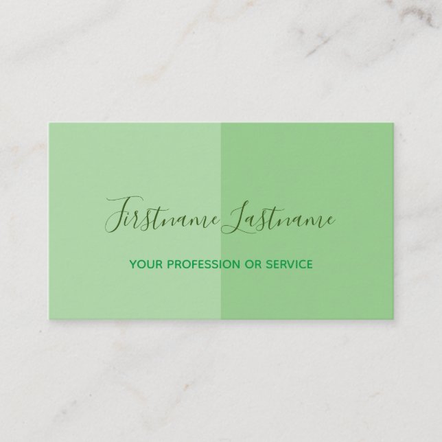 Two tone half divided fresh green calligraphy business card (Front)