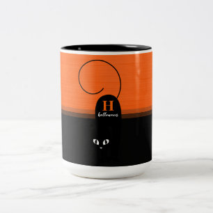 Two Tone Halloween Orange Black Cat Two-Tone Coffee Mug