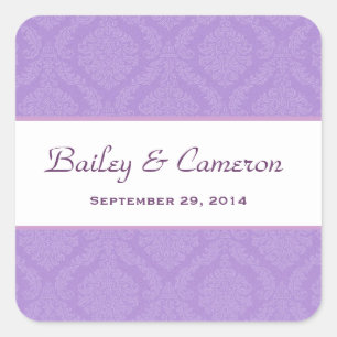 Two Tone Lavender Purple Damask Wedding V62 Square Sticker