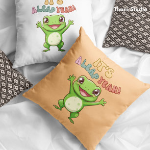 Two-Tone Leap Year Cute Happy Frog Modern Vintage Cushion