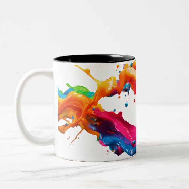 Two-Tone Mug 11 oz – Abstract Colour Splash Design (Left)