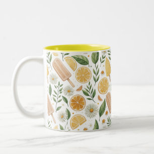 Two-Tone Mug – Lemon Popsicle & Daisy Floral Desig
