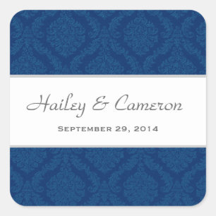 Two Tone Navy Blue Damask  Wedding V16 Square Sticker