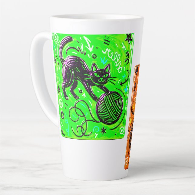 Two-Tone Neon Cat Latte Mug (Left Angle)