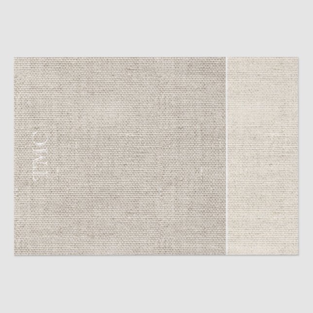 Two tone Neutral Beige Linen Fabric Monogram Tissue Paper (Front)