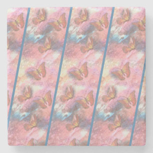 Two-Tone Pastel Monarchs Stone Coaster