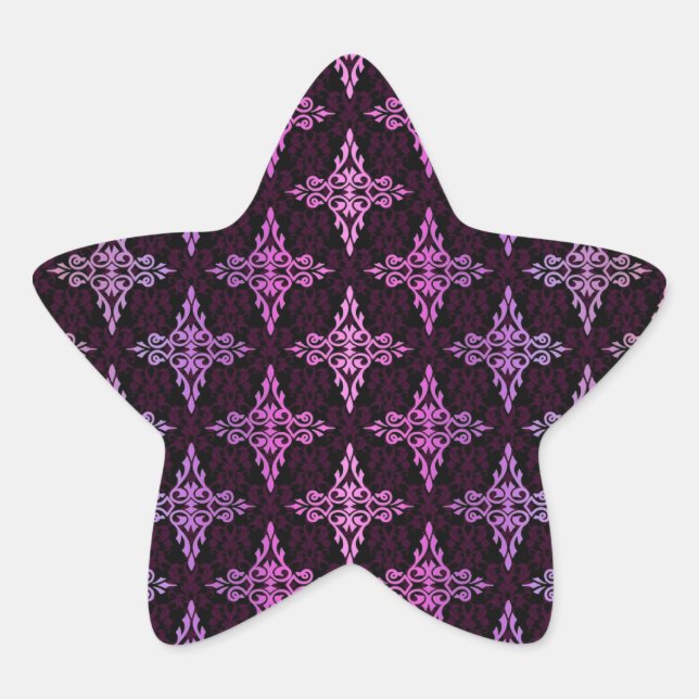 Two Tone Pink and Black Damask Star Sticker (Front)