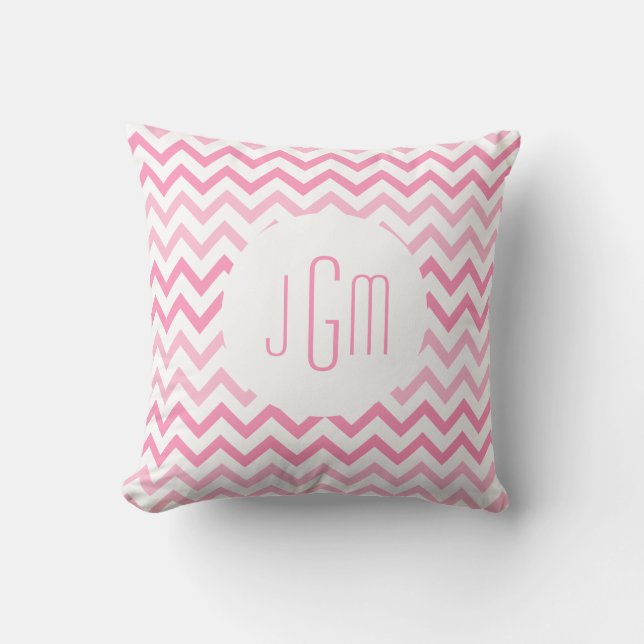 Two Tone Pink Chevron and Monogram Cushion (Front)