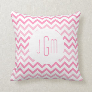 Two Tone Pink Chevron and Monogram Cushion