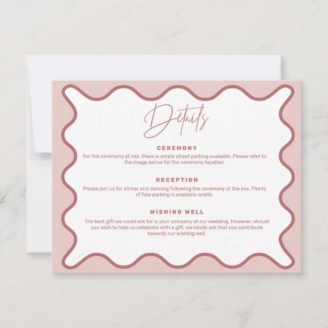 Two Tone Pink Wavy Border Details Enclosure Card (Front)