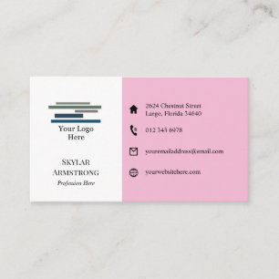 Two Tone Pink White Your Logo Icons One Sided Business Card