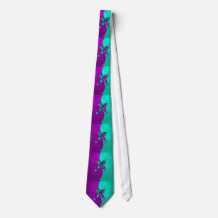 Two Tone Purple and Turquoise Teal Butterfly Tie
