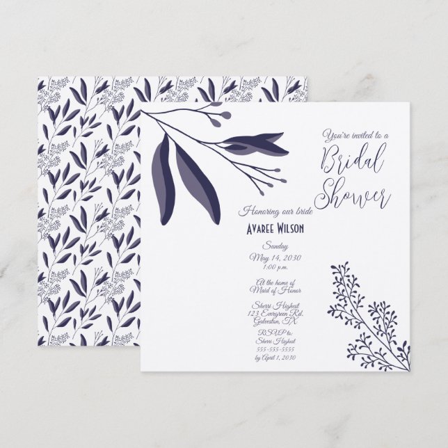 Two Tone Purple Folk Art Floral Shower Invitation (Front/Back)