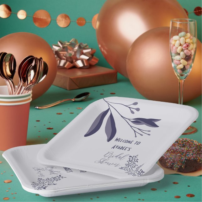 Two Tone Purple Folk Art Floral Shower Paper Plate (Multi)