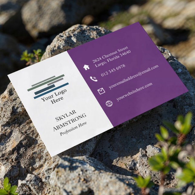 Two Tone Purple White Your Logo Icons One Sided Business Card (Creator Uploaded)