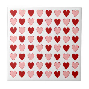 Two Tone Red and Pink Hearts Checkerboard Pattern Tile