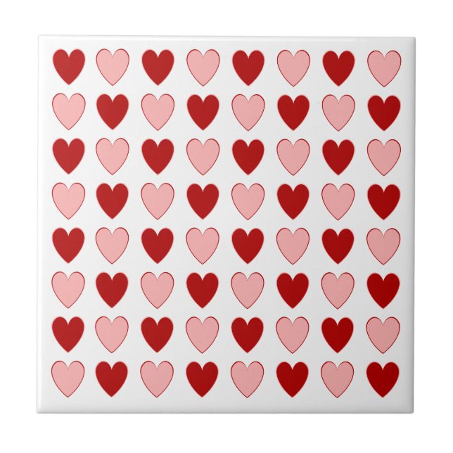 Two Tone Red and Pink Hearts Chequerboard Pattern Tile (Front)