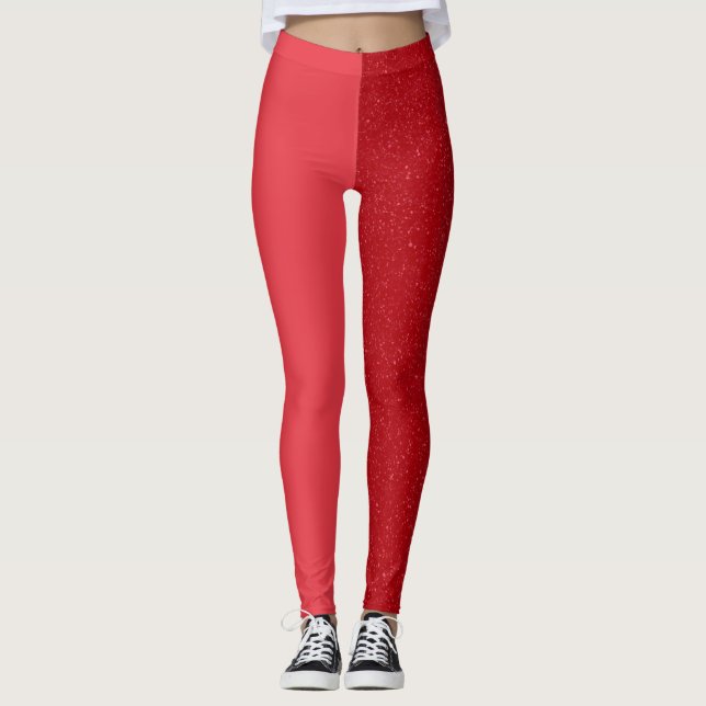 Two-Tone Red Custom Leggings – Reversible Look (Front)