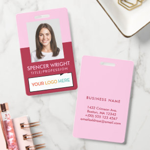 Two-Tone Red Pink Minimal Photo Logo ID Badge