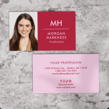 Two-Tone Red Pink Minimal Photo & Monogram