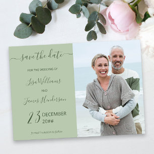 Two-Tone Sage Green Custom Photo Save the Date Invitation