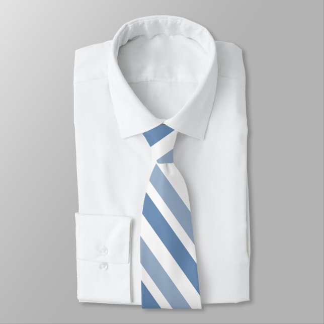 Two Tone Slate Blue Grey White Diagonal Stripes Tie (Tied)