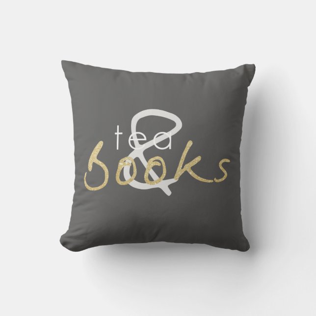 Two Tone Tea and Books Throw Pillow (Front)
