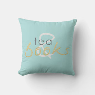 Two Tone Tea and Books Throw Pillow