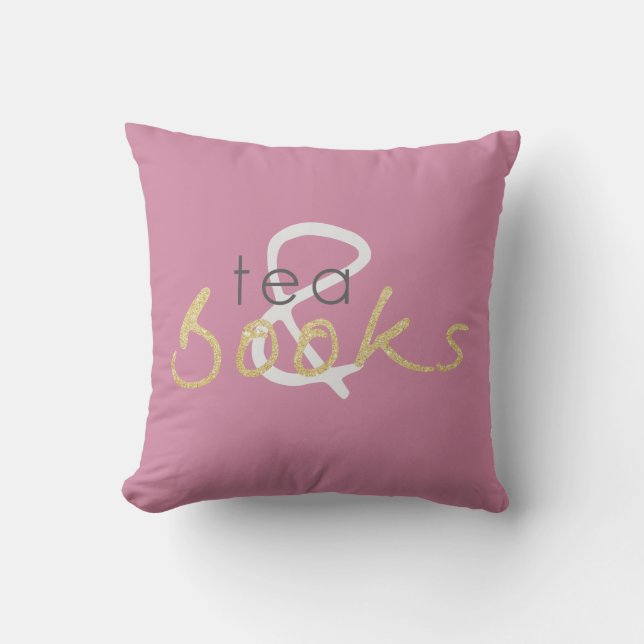Two Tone Tea and Books Throw Pillow (Front)