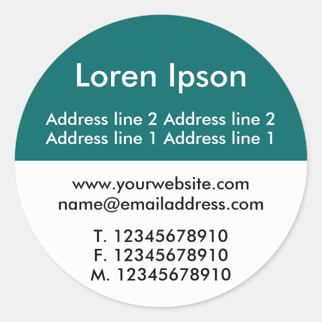 Two Tone Teal and White Business / Profile Classic Round Sticker (Front)
