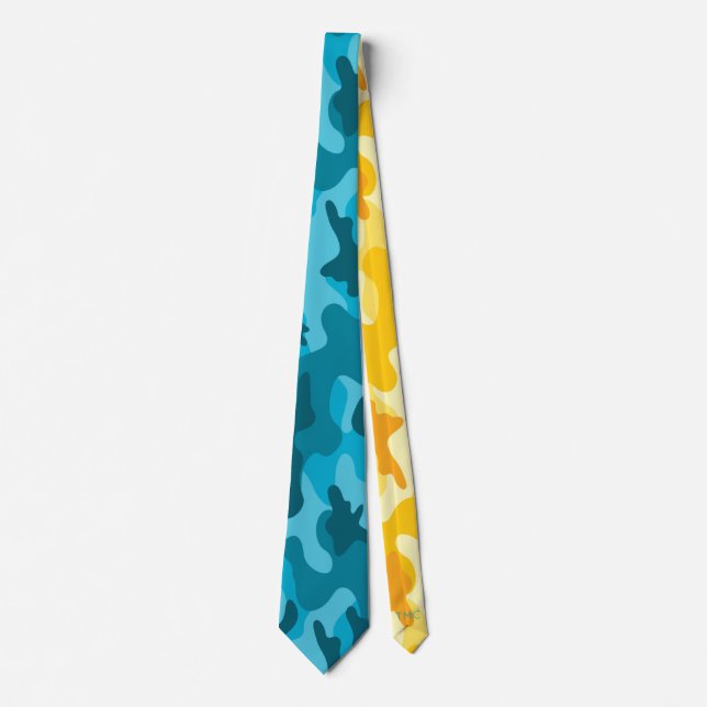 Two Tone Turquoise Blue Camo Yellow Initials  Tie (Front)