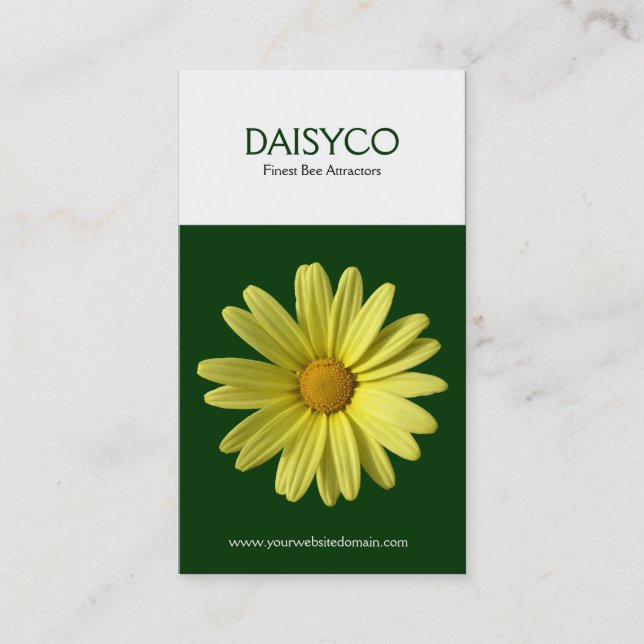 Two Tone Vertical - Yellow Daisy - Dark Green Business Card (Front)