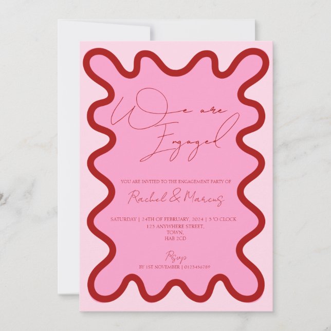 Two tone wave border engagement party Invitation (Front)