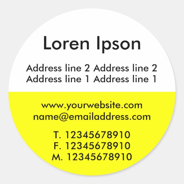 Two Tone Yellow and White Business / Profile Classic Round Sticker (Front)