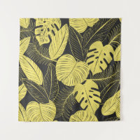 Two Tone Yellow Black Tropical Leaf Seamless Patte